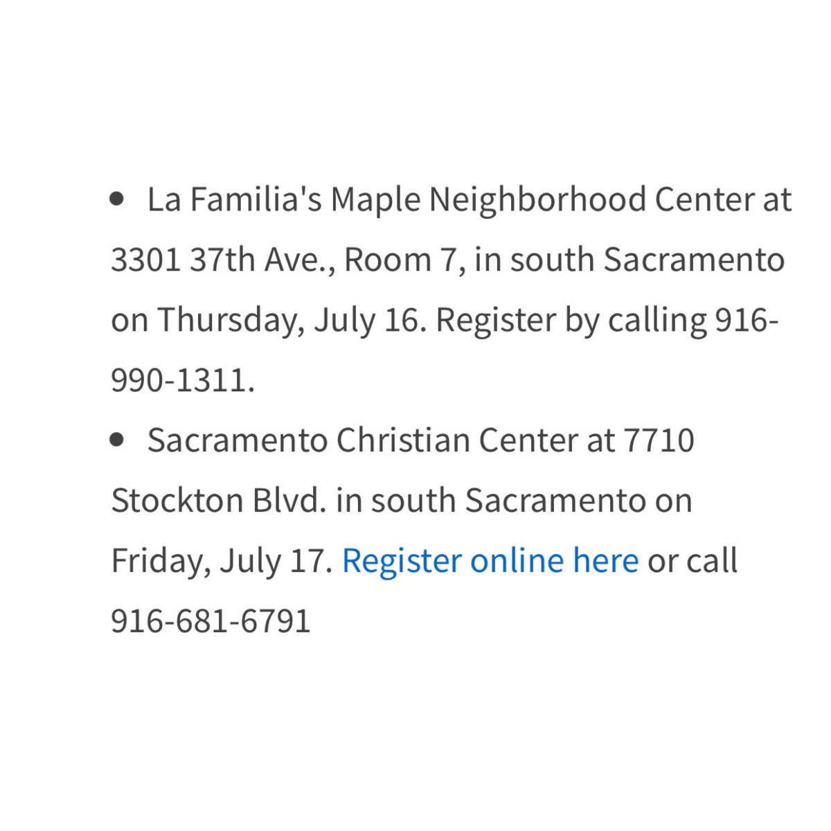 LarryCarrD8's tweet photo. Two COVID-19 testing sites now open in South Sacramento appointments are a "first call, first serve" basis &amp; people whose appointments were previously canceled will be prioritized. Please call the numbers below for detailed site specific info! https://t.co/IWl7dUKO5M https://t.co/lffn78jkGB