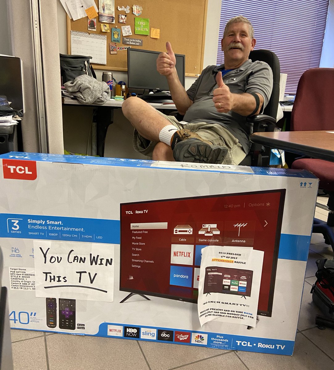 UPSEnglewood's tweet photo. Super Preloader and everyone’s favorite clerk Kevin Ellison with the win on the 4th of July tv raffle! Great prize for a great guy, enjoy relaxing with that new Smart TV Kevin!! #PreloadFamily #UPSers @DesertMTUPSers @Orlando19901269 @upsers https://t.co/YQwbBy8ZX1