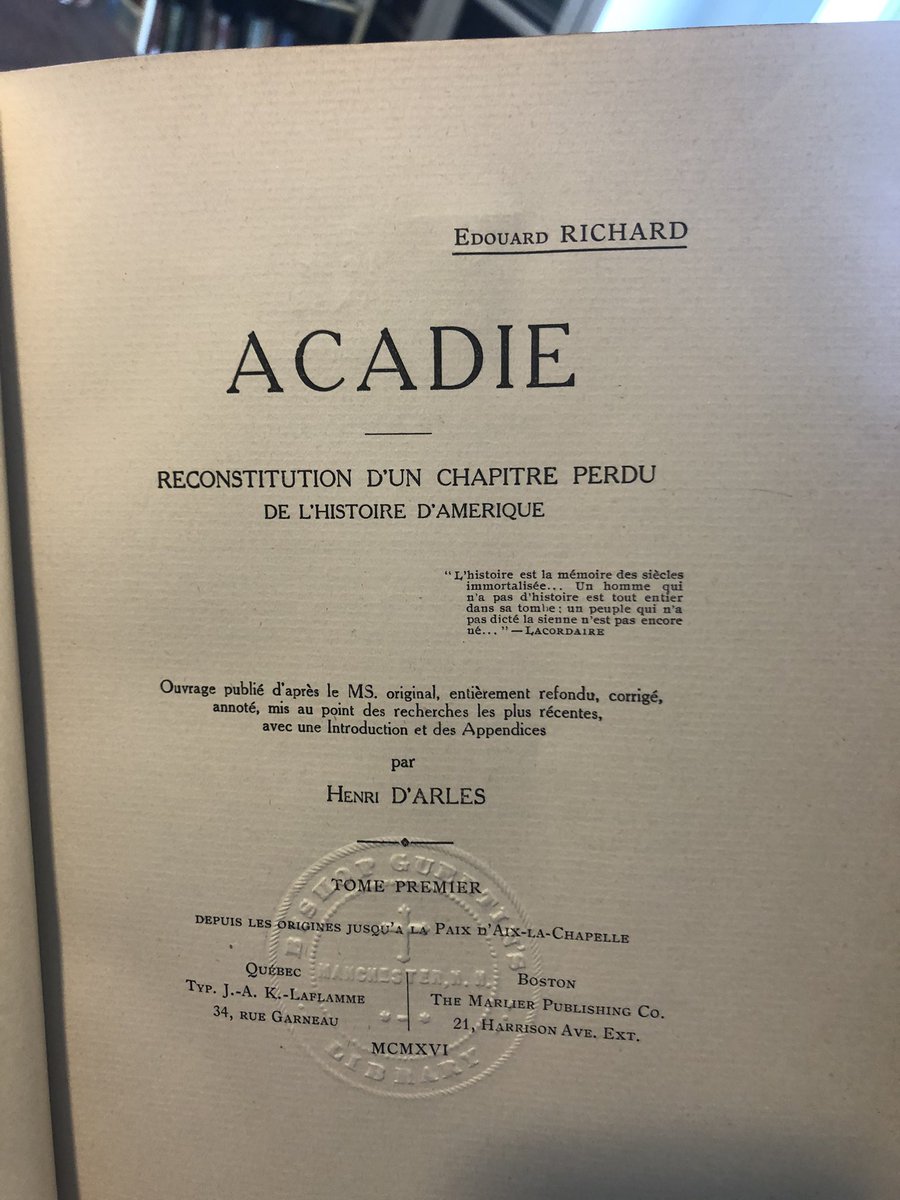 ArnaudMentre's tweet image. Avec notamment l’émouvant manuscrit original de l’ouvrage d’Edouard Richard et Henri d’Arles - 1916 - redécouvrant l’histoire de l’#Acadie. Une très belle visite cet hiver, en marge des primaires du N.H., merci @SaintAnselm