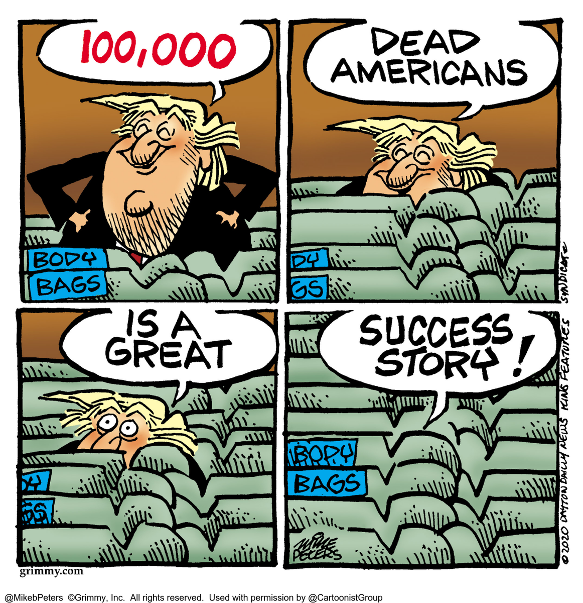 cartoonistgroup's tweet photo. US #CovidDeaths at least 135,000 - and rising
#SoMuchWinning
#TrumpSuccessStory #ThereIsNoPlan
#USCovidDeaths #TrumpCovid #Covid19 #CovidCartoons
Cartoon from the archive of @mikebpeters
RT @editorial_toons https://t.co/nHecd0pcUs
