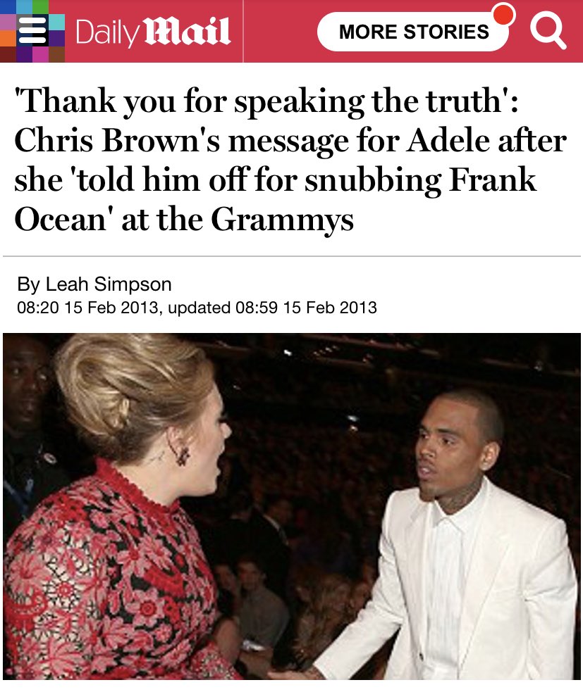 Chris Brown refuses to join the standing ovation for Frank, Adele scolds him.