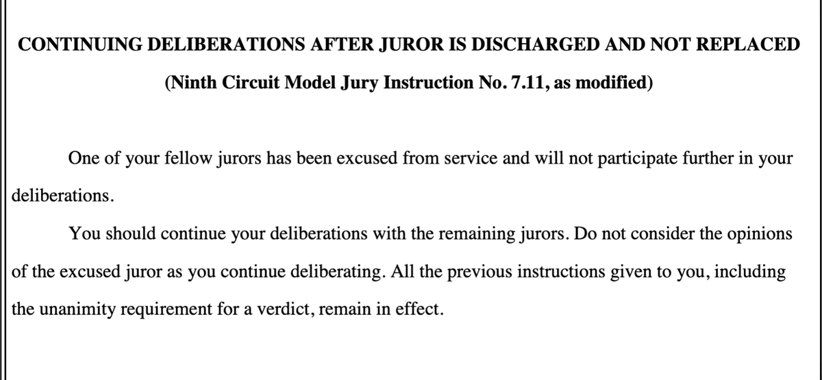 Response from counsel to the question of what the jury should do if a fellow juror is excused to go on vacation.