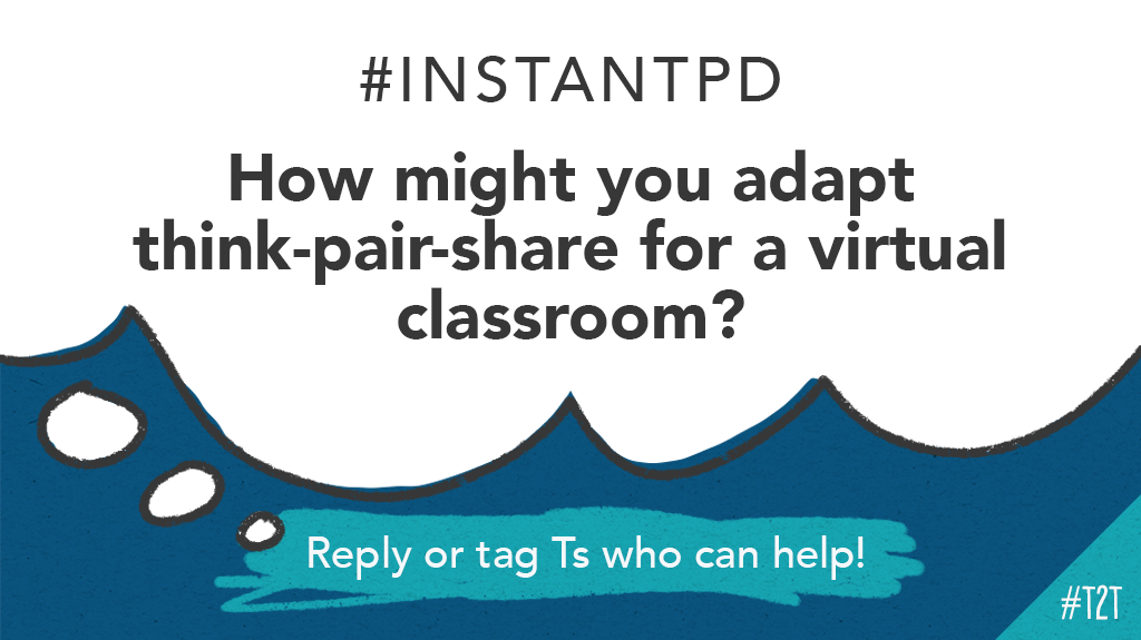 teacher2teacher's tweet photo. 🧠 It's time for a think-pair-share! 

T @HshsSherwood loves to use this strategy in her classroom – and is looking for ways to share it with her Ss during online learning. 

Shout out your ideas! #InstantPD #AlwaysLearning #ChampForKids #HSChat https://t.co/Q7AmvoM05Q