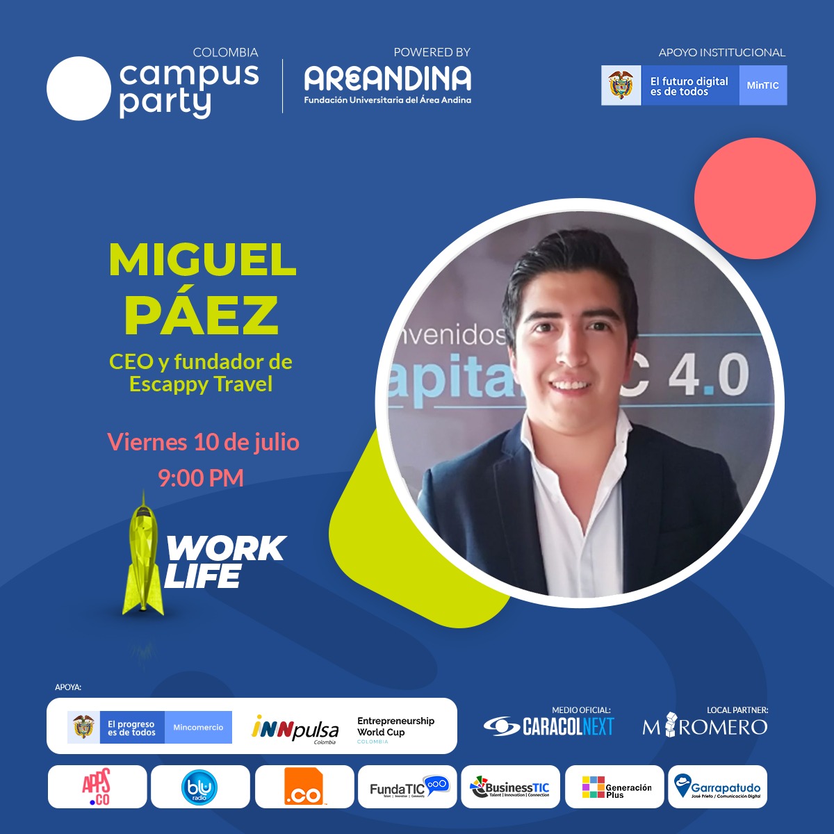 bictia's tweet photo. Hoy a las 9:00 pm estará Miguel Páez de @escappytravel, empresa de nuestro portafolio, compartiendo su experiencia como emprendedor en @campuspartyco.
Accede al evento aquí: https://t.co/hvD6eZrAOx
#CPCo9 #CPCDigital https://t.co/qYQad6Ohri