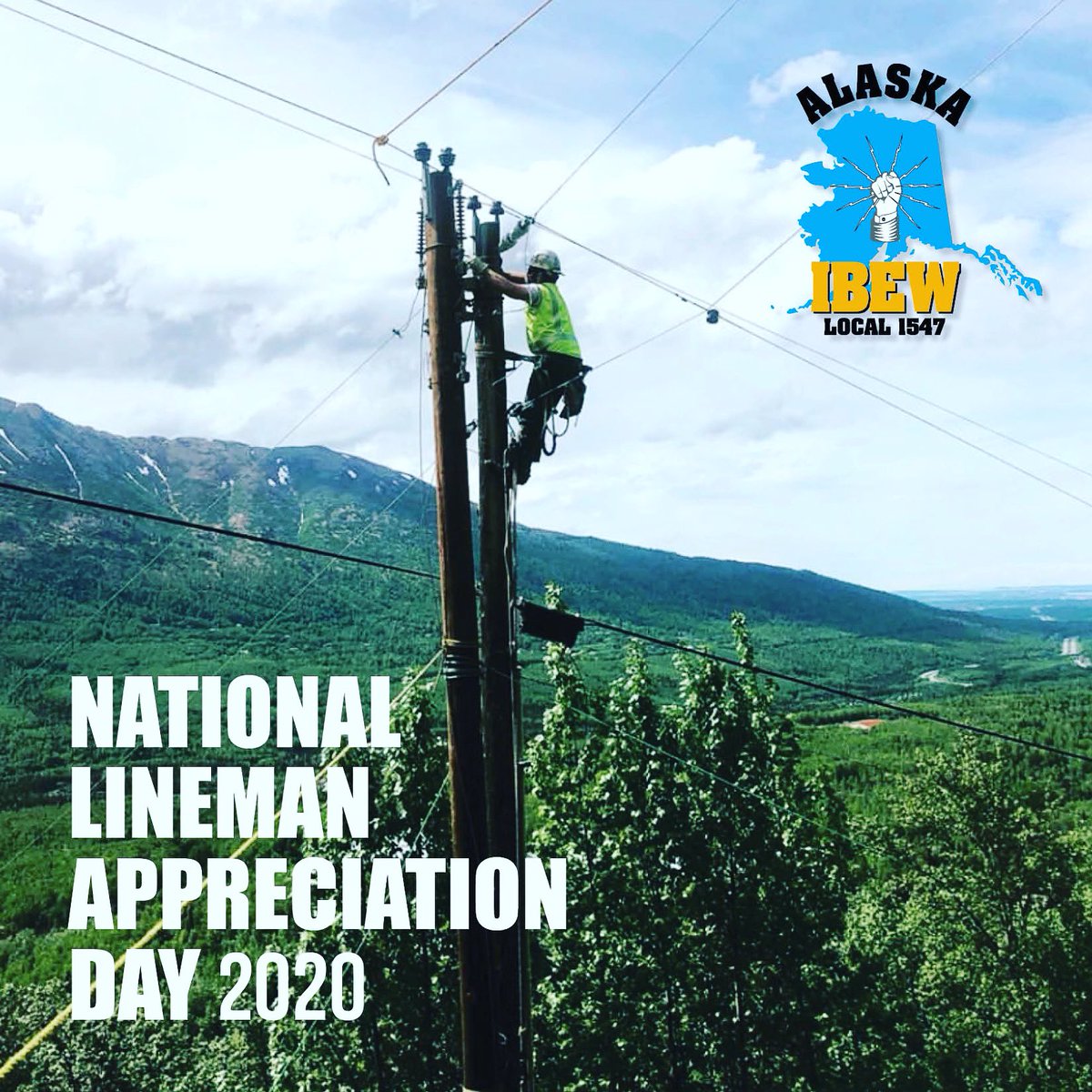 IBEW1547's tweet image. Linemen and linewomen are on the frontlines everyday, keeping the power up and running. They're truly essential employees. This Lineman Appreciation Day, let's make sure to #ThankALineman