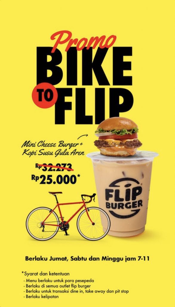 Flipburger_id's tweet photo. Udah mulai sepedaan nih? Pulangnya mampir ke FLIP bisa kali.... https://t.co/6aGQ8f3PWp