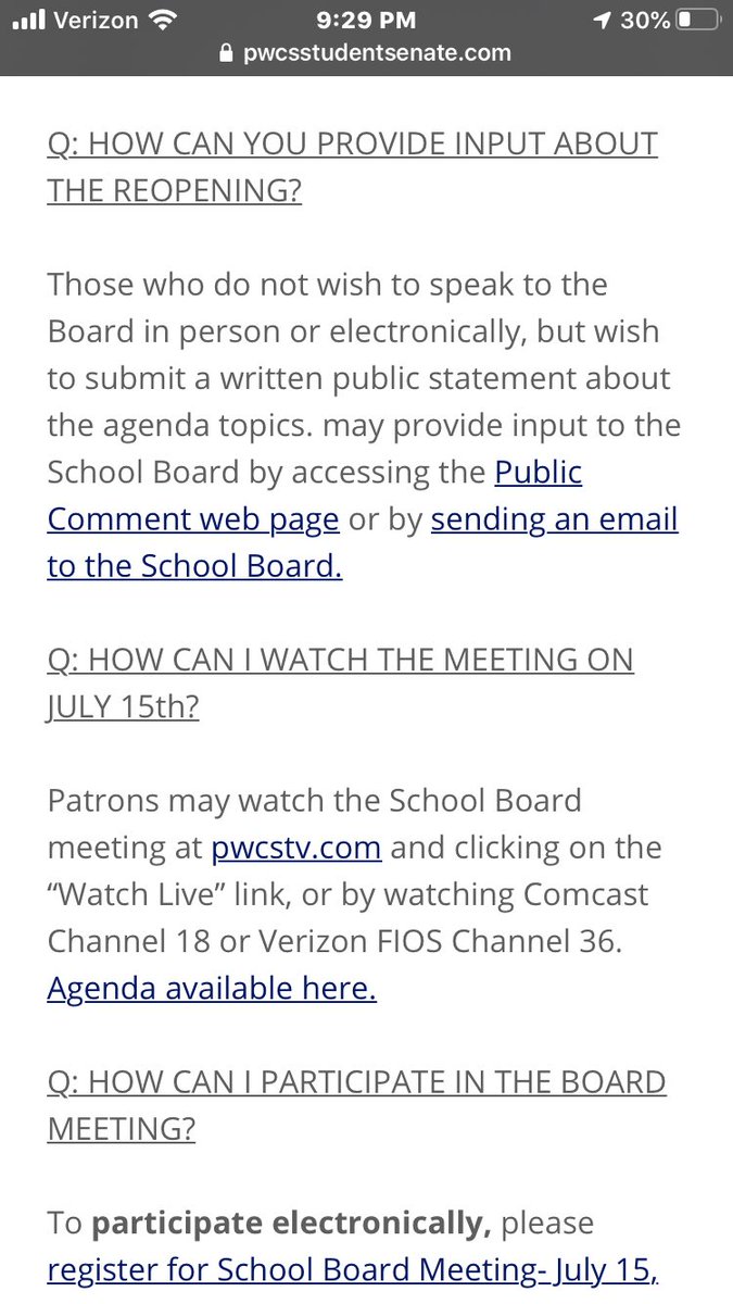 On the senate’s webpage, we’ve kind of synthesized a bunch of amazing info from PWCS into a page directed for students. Students, please check it out and consider providing input to Board about reopening! After all, it is our education that is impacted. pwcsstudentsenate.com