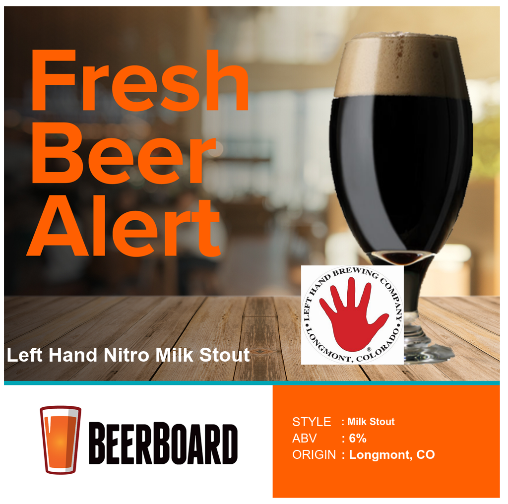 HogsheadTavern's tweet photo. Fresh Beer Alert - Left Hand Nitro Milk Stout  @LeftHandBrewing  @BeerBoardTV https://t.co/7SIE349VF1