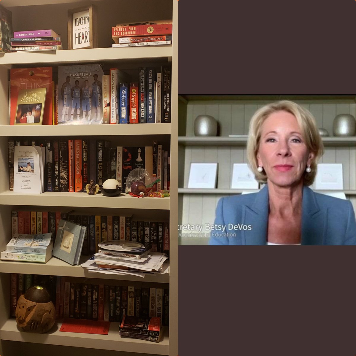 _melynb4's tweet image. Dear DeVos... an ACTUAL educator has books on their shelves.  This is just ONE of my bookshelves! #educatorsread