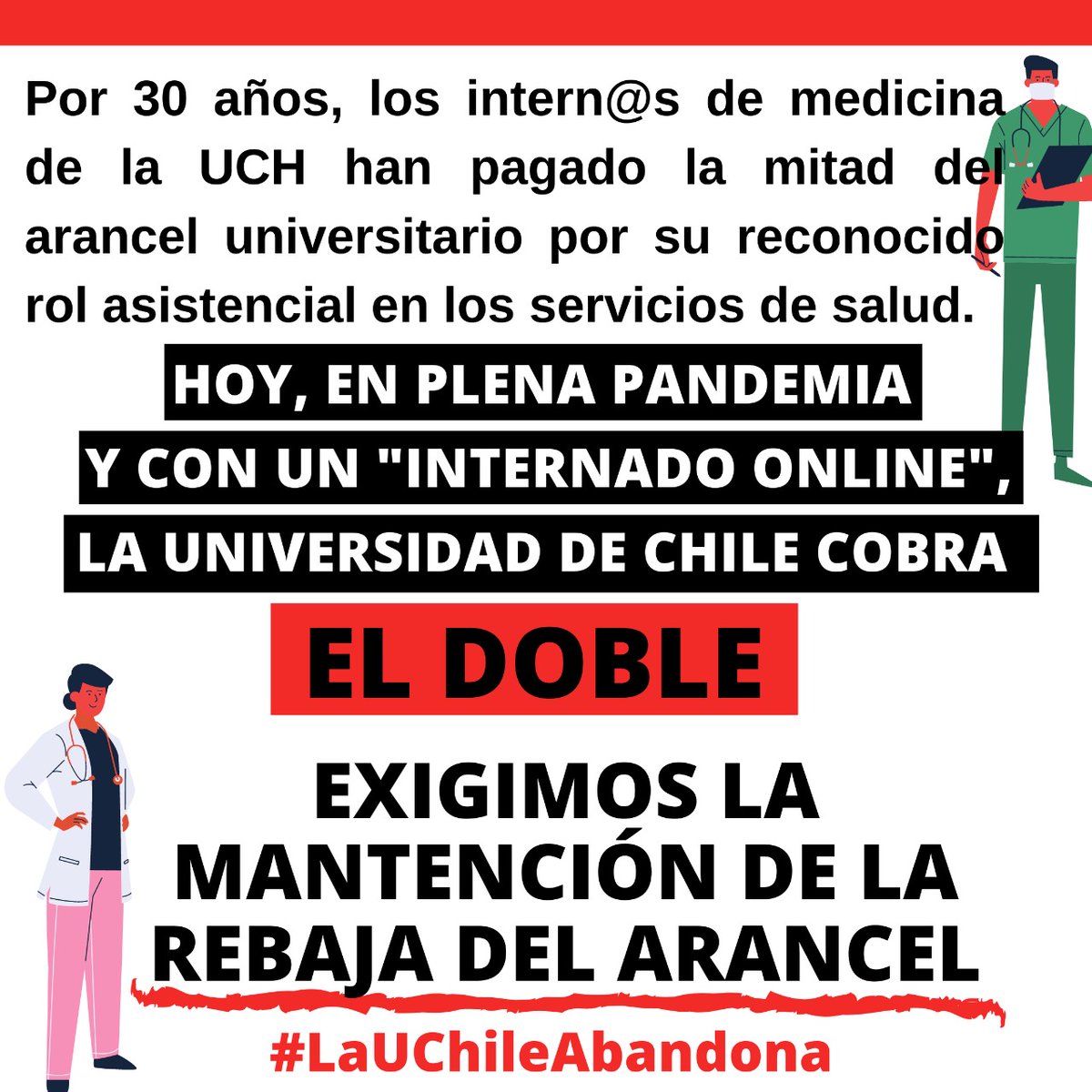 JoseMagna_A's tweet photo. No pararemos hasta que nos escuchen. A lxs internxs de Medicina de la Universidad de Chile nos estan cobrando el DOBLE de arancel que las generaciones anteriores. ¿Es normal que a estudiantes en su práctica profesional les cobren 6 millones? #LaUChileAbandona a sus estudiantes. https://t.co/NGkutR0b2x