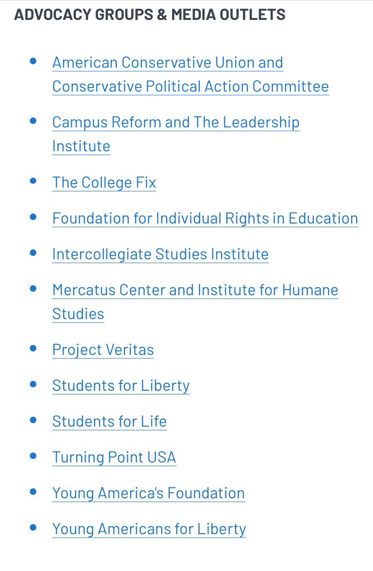 The Conservative Dark-Money Groups Infiltrating Campus Politics/inc. HATE GROUPSAlliance Defending FreedomDavid Horowitz Freedom Center 03/29/17  https://www.mediamatters.org/james-okeefe/conservative-dark-money-groups-infiltrating-campus-politics
