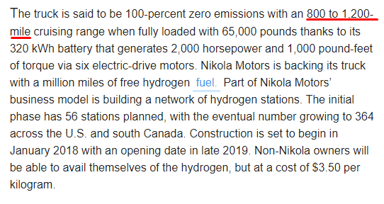Nikola has a great history of lowering specs again and again like with the Nikola One. Downgraded from 800 to 1,200 miles range to 500-750 mile range. (By the way there's a big difference between 500 and 750 miles)