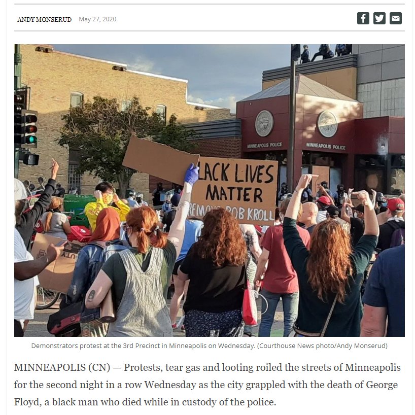 On May 27th, 2020 Courthouse news published the headline, "Minneapolis Protest Breaks Out in Violence, One Dead," about a pawn shop owner who shot a protester to death on the second day widespread unrest and in the city of Minneapolis https://www.courthousenews.com/minneapolis-protest-breaks-out-in-violence-one-dead/