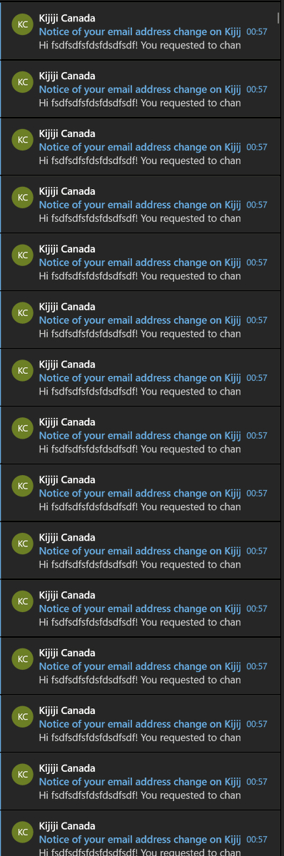FpsOccupancy's tweet photo. @Kijiji  Might want to be aware that I'm currently being spammed a lot of emails from your website which I've never been on. Currently sitting at about 500 Email change requests https://t.co/EI16HSc2SK