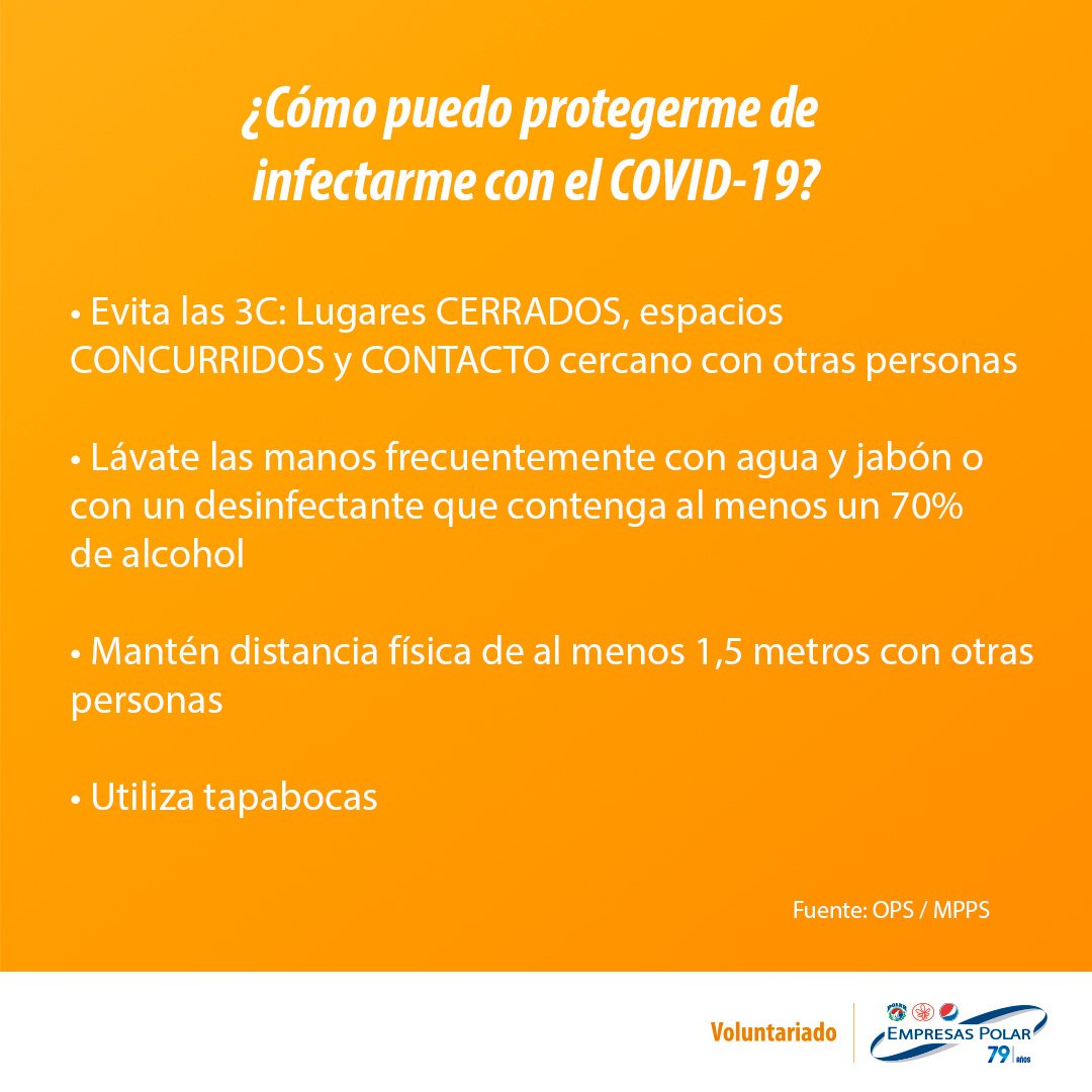 Ronnyelmen's tweet photo. Disminuir las posibilidades de contagio depende todos nosotros, como voluntarios de @empresaspolar los invitamos a seguir estas recomendaciones de la OPS y del MPPS #VoluntariadoEP https://t.co/blvzJEdHzU