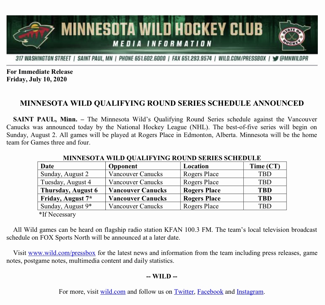 nhl wild schedule