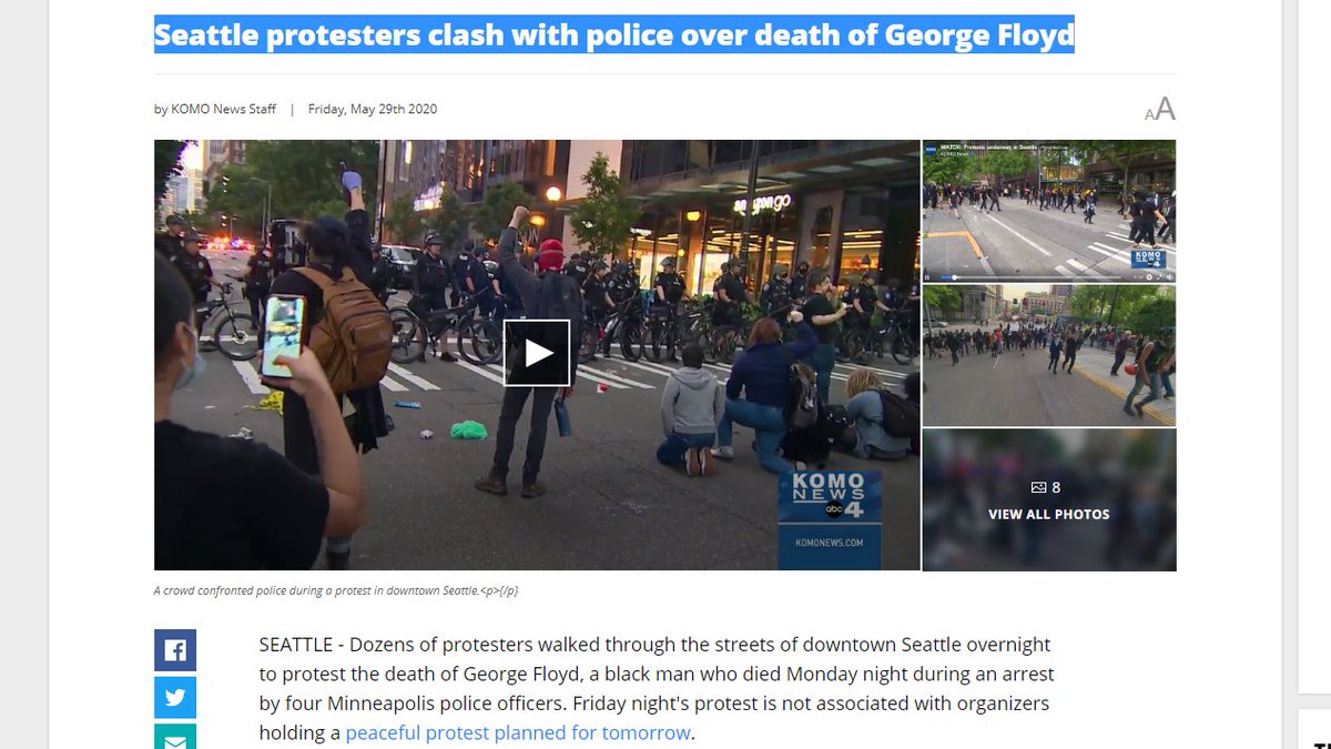 the article begins with links to several videos showing a tense standoff between SPD bike police and a rather small, rag-tag group of demonstrators, as well as a disclaimer that this protest has no connection to the one mentioned in the previous article