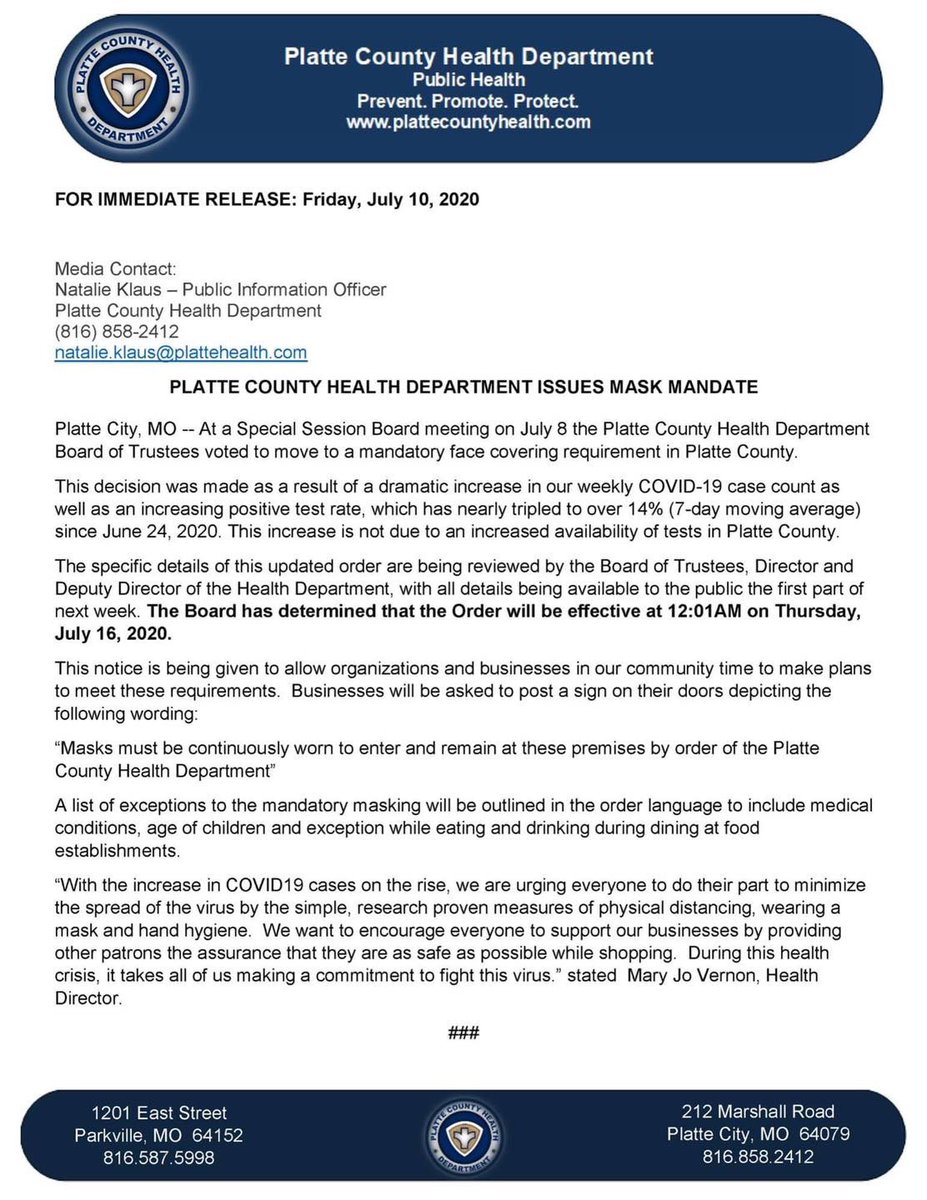 RIVERSIDEMO℠ (@riversidemo) on Twitter photo Next week, a mandatory masking order from the <a href="/plattehealth/">Platte County Health Department</a> goes into effect in Platte County - including for locations in Riverside. Details to come next week - stay tuned, stay safe and stay #UpstreamFromOrdinary.
😷 #MaskUpRiverside Next week, a mandatory masking order from the <a href="/plattehealth/">Platte County Health Department</a> goes into effect in Platte County - including for locations in Riverside. Details to come next week - stay tuned, stay safe and stay #UpstreamFromOrdinary.
😷 #MaskUpRiverside