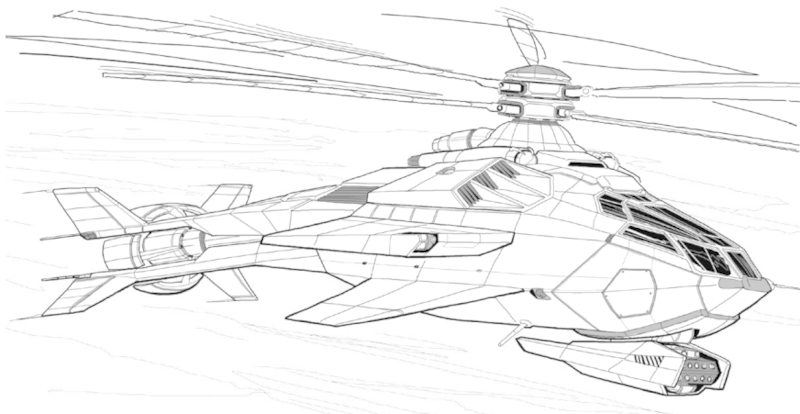 The aircraft itself is a standard rotary wing design. The two counter-rotating rotor systems negate the need for a tail rotor, as there is no drive torque to be canceled.