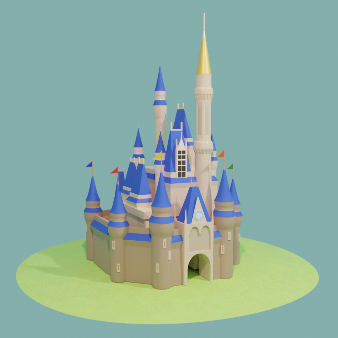 もうせ 今週のモデリング シンデレラ城 まだ細部こだわれるけど ここまででも割と時間かかった Weeklyblender d