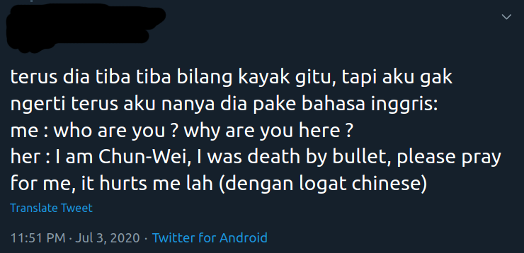 I'm Chun-Wei, I was shot to death. It hurts. Please pray for me.