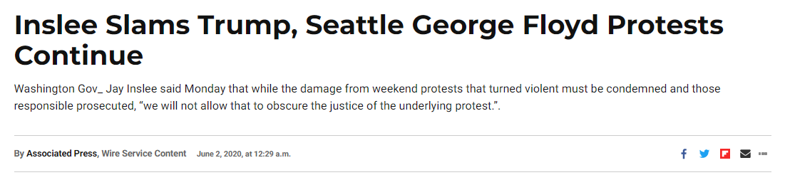 By noon, Governor Inslee had responded to Trump's threats, the Associated Press reports.