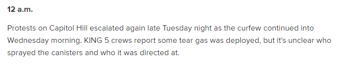 The reporting is confused. There's a clear effort here to erase the active voice in police actions. To frame violence against protesters as a self-determined event, the fault of no individual actor.