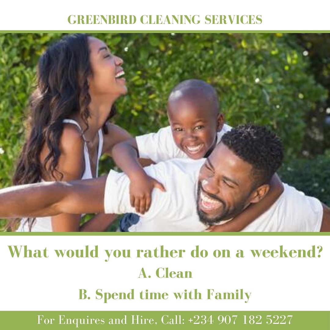 GBcleaning_ng's tweet image. A simple question for yourself, family is key why not spend time with them this weekend and let us clean for you.
#greenclean 
#phcleaner 
#phvalue 
#greenbird 
#WeCleanAndYouMakeMoney