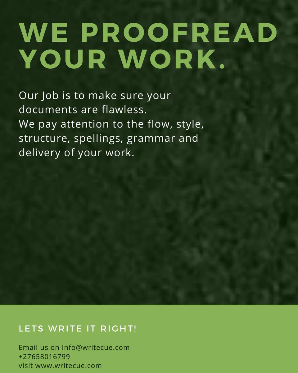 Writecue1's tweet photo. When writing big volumes of work, it is difficult to be your own editor. At some point after reading your own work enough times, your eyes begin to skim through it and in the process miss vital areas that still need your attention. We have a team to help you perfect your work. https://t.co/wzKnWs0PmE