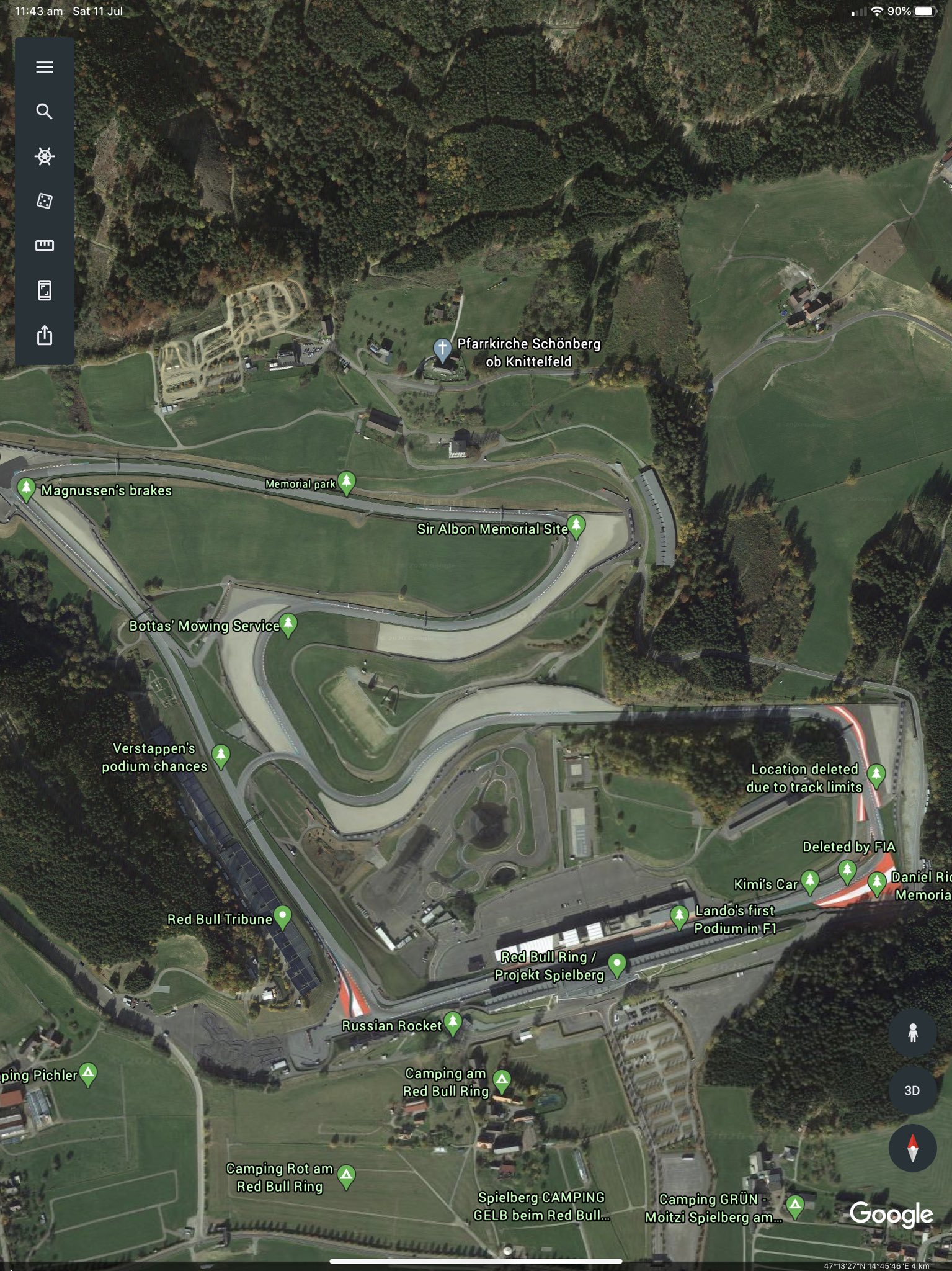 Greg Some F1 Fans Having A Bit Of Fun With The Google Map Version Of The Red Bull Ring Bottas Mowing Service Is My Personal Favourite Redbullring Austriangp