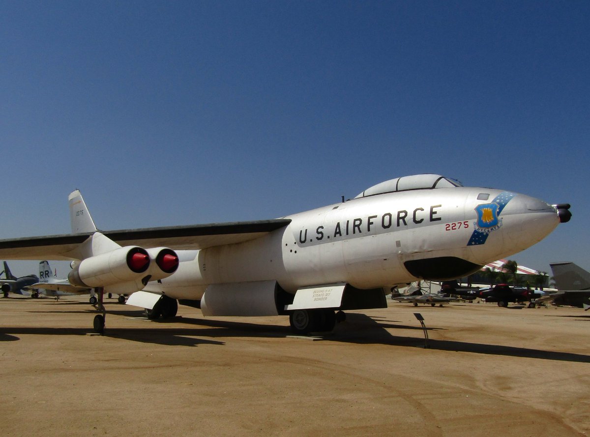 davidhcrocker's tweet photo. My photos of a #Boeing #B47E #Stratojet #nuclearstrike #bomber on display at #MarchFieldAirMuseum June 26, 2020. This #plane, s/n 53-2275, was delivered to the #USAF's #StrategicAirCommand in February 1955, and was stationed at #MarchAFB in the late 1950s-early 1960s. #avgeek https://t.co/hVncGyZ944