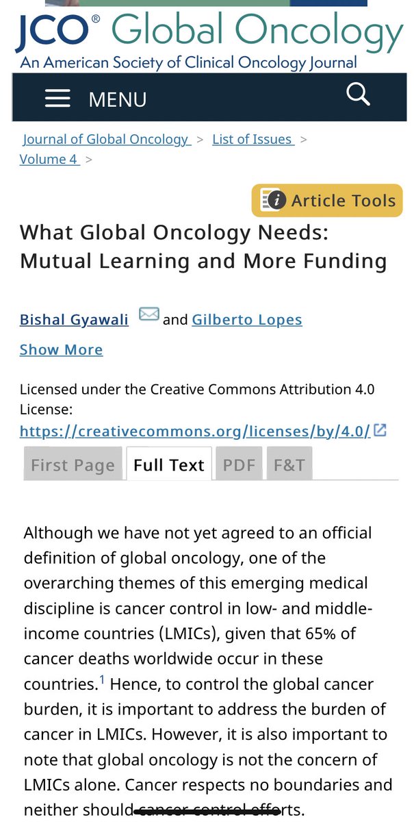 This is as relevant today as it was when published. What  #globaloncology needs is More Funding and Mutual Learning.  https://ascopubs.org/doi/full/10.1200/JGO.17.00237
