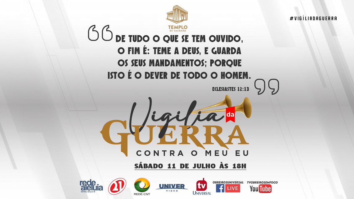 Natpsouza7's tweet photo. "Existe uma Guerra entre Deus e o diabo por sua Alma, mas está em suas mãos a quem entregá- lá". #VigiliaDaGuerra #ObreirosRS 
@ObreirosIURD https://t.co/fttMchCx8d