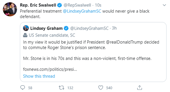 17/  we have our first solid race-baiting tweet! Shout-out to fart boy,  @RepSwalwell.