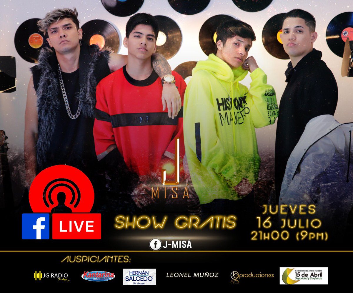 JGMUSICECUADOR's tweet photo. @jmisamusic tiene una gran noticia para sus #jmisers y seguidores, Este jueves 16 de Julio realizara un show en vivo por Facebook a las 21h00 de Ecuador #Gratis todos pendientes de la página J-Misá https://t.co/SauwnWN2LC
