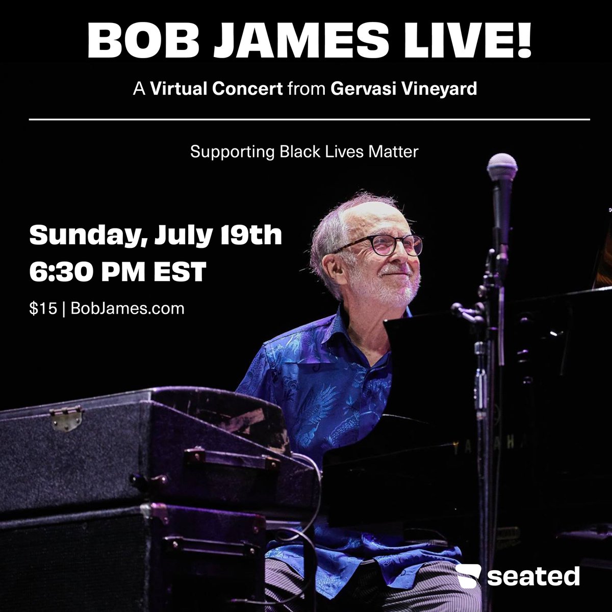 Co-Producing Jazz Legend Bob James' livestream concert! Live, next Sunday July 19th! Tickets @ bobjames.com 
#BobJames #Fourplay #Livemusic #Jazz #Live #EarlKlugh #JazzPiano  #Piano #Concert #Livestream #NathanEast