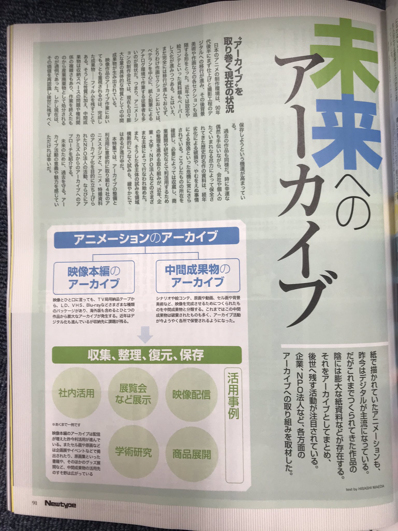 辻 壮一 Souichi Tsuji 昨日発売のニュータイプ8月号に 未来へのアーカイブ という資料保存 についての特集があり アニメ特撮アーカイブ機構の関係者として取材を受けました 特集はアニメ制作会社など各所でのアーカイブの状況について紹介されています
