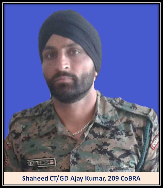 Ct Ajay Kumar,PMG of 209 Cobra made supreme sacrifice fighting #naxals in the service of nation on 11-07-2016 at jungle area of Garhwa,Jharkhand.
He fought without fear to save his own brothers in arm.
We pay our sincere gratitude and remember him with Pride and Honor
<a href="/crpfindia/">🇮🇳CRPF🇮🇳</a>