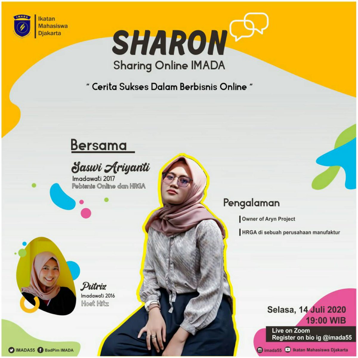 Buat kalian yang mau tau kiat memulai bisnis dan sukses berbisnis sambil bekerja yuk langsung daftar ke bit.ly/daftarSHARON. Live on Zoom Selasa, 14 juli 2020 di jam 7 malam! See you!