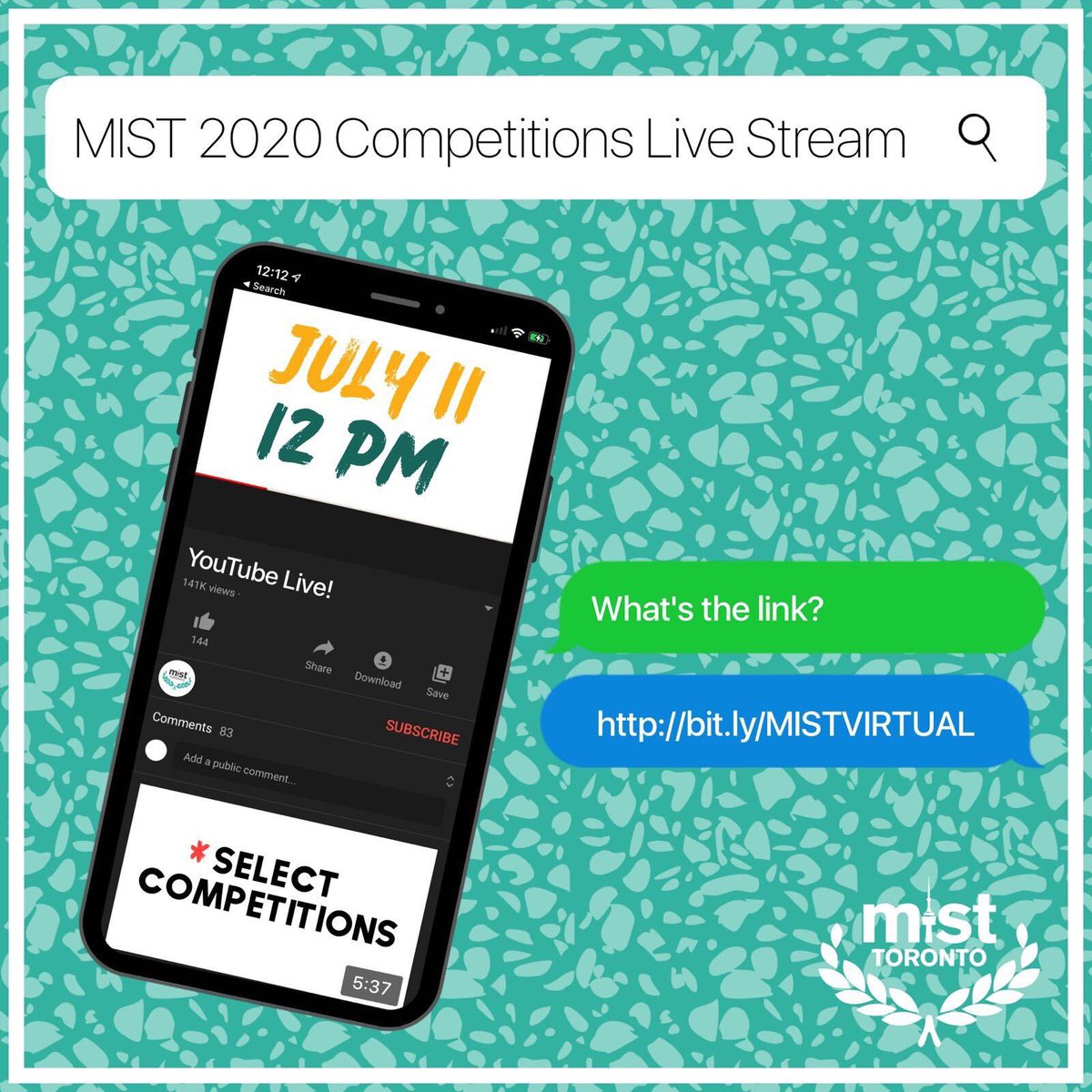 Yes, we know a #VirtualMIST isn’t as fun as an in-person tournament but who said it still can’t be fun?

Join us TOMORROW @ 12 PM for a LIVE stream of select competitions from #MIST2020!

📺 bit.ly/MISTVIRTUAL