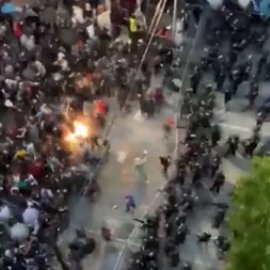 A video posted to reddit captures the precise moment explosives are fired into the crowd from a clear, bird's eye vantage https://www.reddit.com/r/Seattle/comments/gv0ru3/this_is_the_moment_it_all_happened/