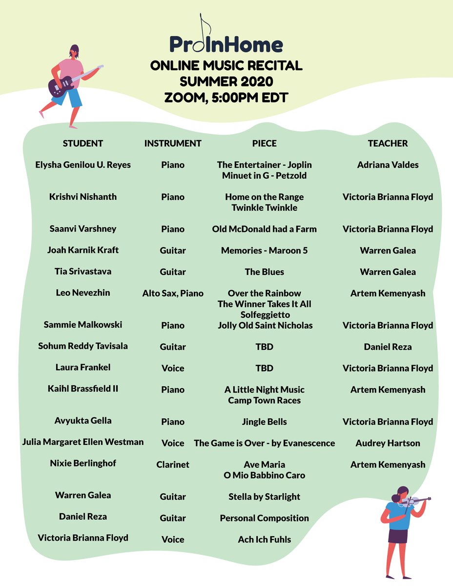 ProInHome's tweet image. Greetings students and their families!
The most exciting time of the summer for the students of ProInHome is happening in less than 24 hours
proinhome.com/2020/07/11/are…
#online #zoom #music #musicrecital #letsperform