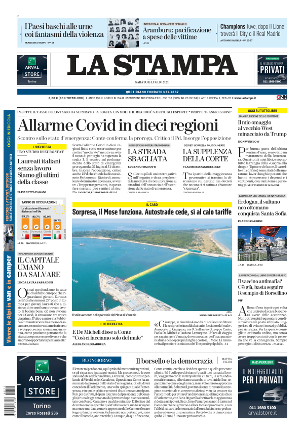 Buongiorno! Ecco la prima pagina di oggi, 11 luglio 2020 📰

Gli aggiornamenti su lastampa.it