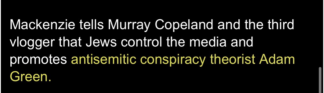 7. Here's another person who claims to target Israel, but really means Jews.Mackenzie was recently permanently banned from Twitter for his antisemitism, but claimed it was due to “criticism of Israel.”  http://anti-racistcanada.blogspot.com/2020/02/jeremy-mackenzie-nova-scotia-based.html