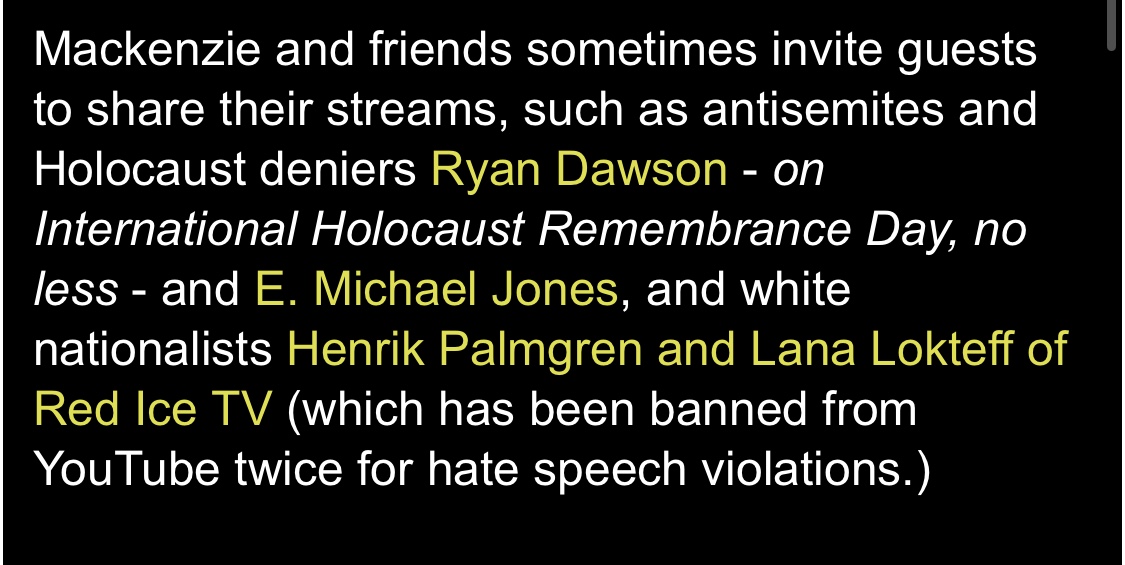 7. Here's another person who claims to target Israel, but really means Jews.Mackenzie was recently permanently banned from Twitter for his antisemitism, but claimed it was due to “criticism of Israel.”  http://anti-racistcanada.blogspot.com/2020/02/jeremy-mackenzie-nova-scotia-based.html