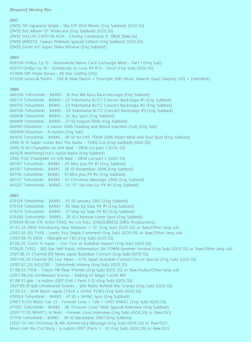 db5k_library's tweet photo. 【𝗥𝗲𝗾𝘂𝗲𝘀𝘁】Missing files NEW!
https://t.co/aiEYKb17vG
All help for retrieving these missing videos is appreciated. ♥ Check the Google Docs document for updates to the list. https://t.co/PxbkbLnuxj