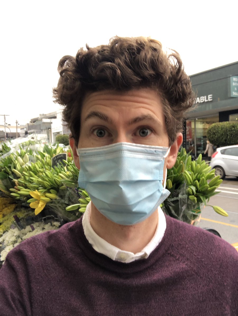 My new outfit for the weekly grocery shop! 😷 At best, ~15% of shoppers and even fewer staff were wearing masks. Lots of barriers to ⬆️ adoption, not least cost (local pharmacy sold a five-pack of these masks for $15 — should the gov’t subsidise?). <a href="/VictorianCHO/">Chief Health Officer, Victoria</a> #MaskUpMelbourne