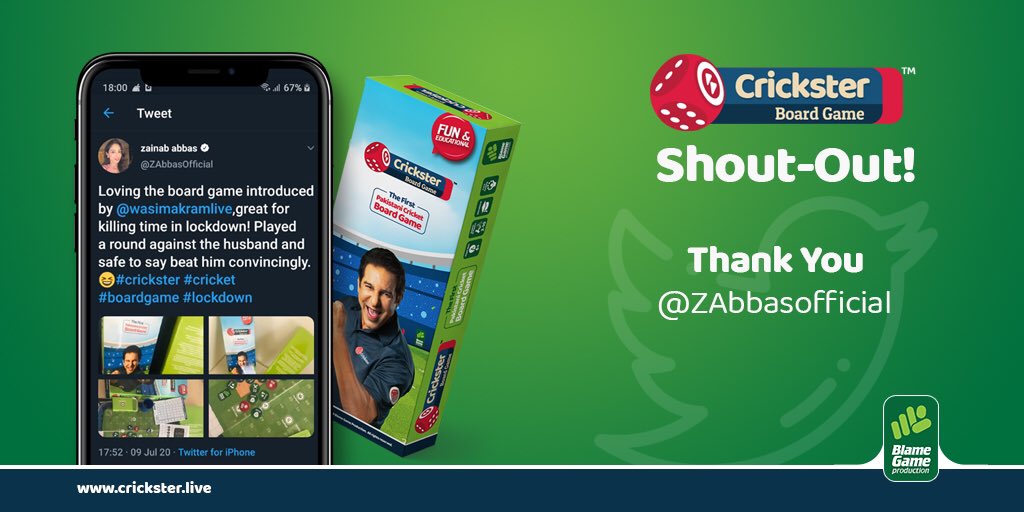 crickstergame's tweet photo. @ZAbbasOfficial, the Biggest Sports presenter of Pakistan. The face of PSL, Team Crickster thanks you for the support. Game on! 🏏
#cricket #crickster #boardgames #lockdown #zainababbass https://t.co/FvBp7d4Yfv