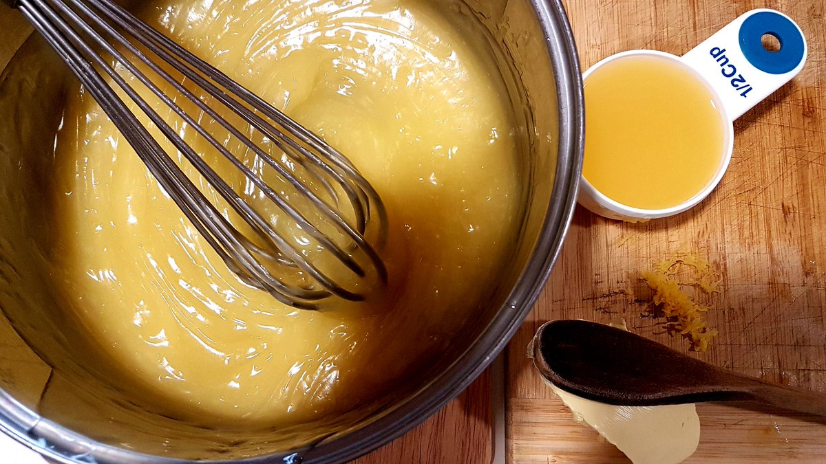 Stir in:3 tablespoons butter1/2 cup lemon juicelemon zestWarning: don't start tasting this stuff now, or you will never stop!