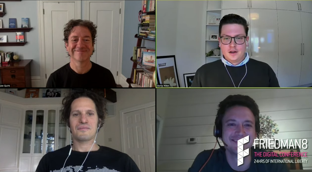 DrDarcyAllen's tweet photo. Great session this morning at the Friedman Conference on innovative governance with @patrissimo @MarkLutter and @joequirkexults! 24 hours of #ALSFC #Friedman8 liberty streamed here: https://t.co/kRXhGjo2KZ https://t.co/TV6Qv0qShG
